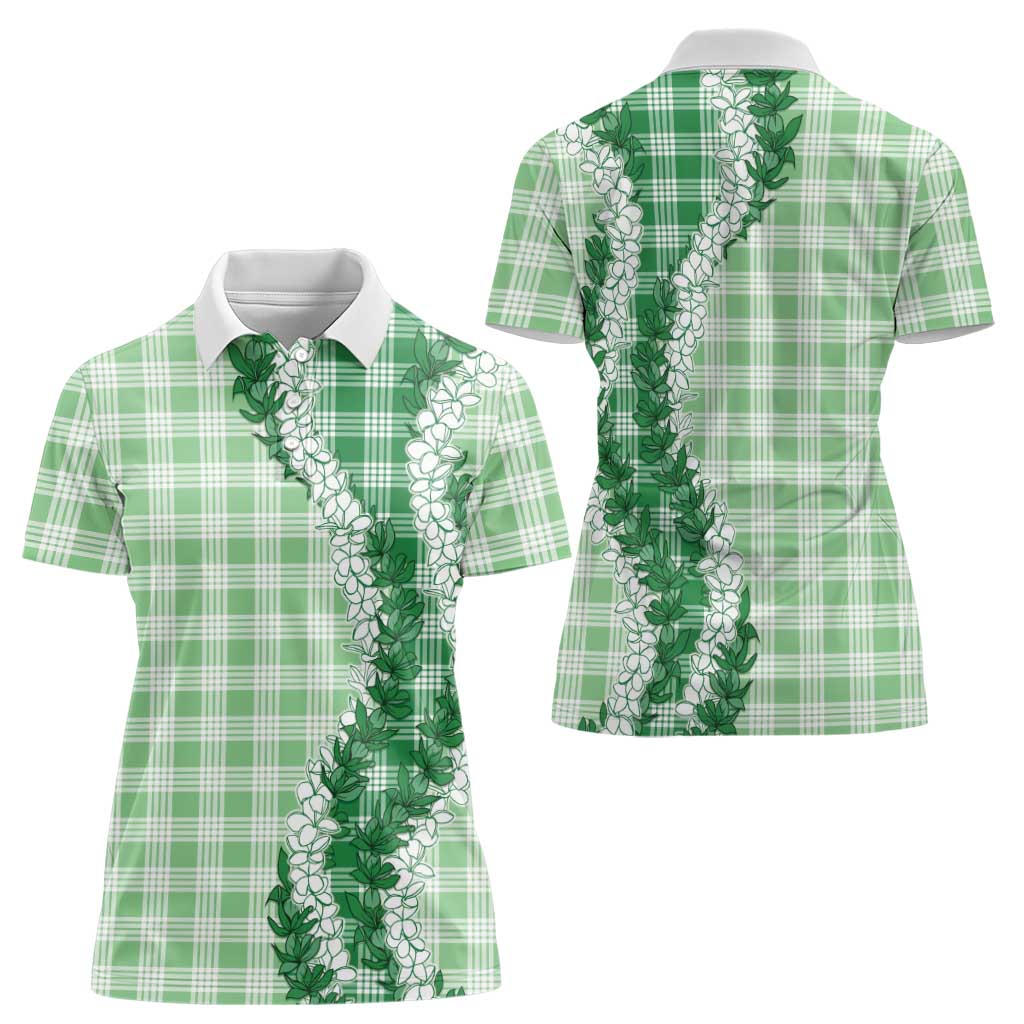 Green Hawaii Palaka Women Polo Shirt Hawaiian Honohono Lei LT05 - Polynesian Pride