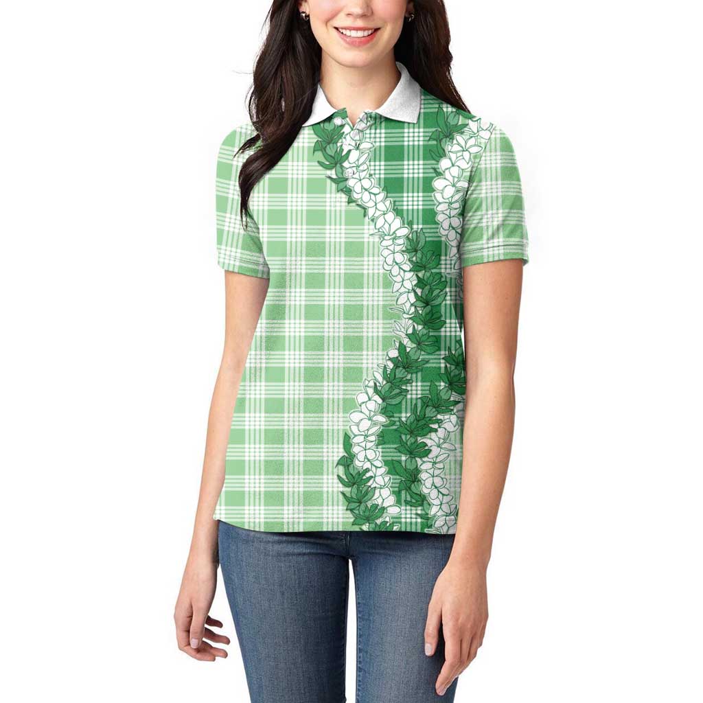 Green Hawaii Palaka Women Polo Shirt Hawaiian Honohono Lei LT05 - Polynesian Pride