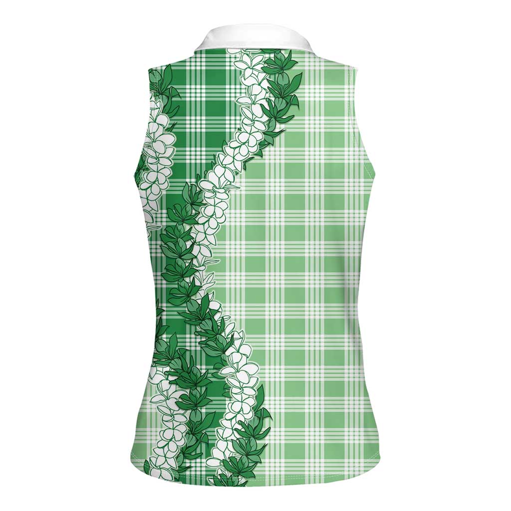 Green Hawaii Palaka Women Sleeveless Polo Shirt Hawaiian Honohono Lei LT05 - Polynesian Pride