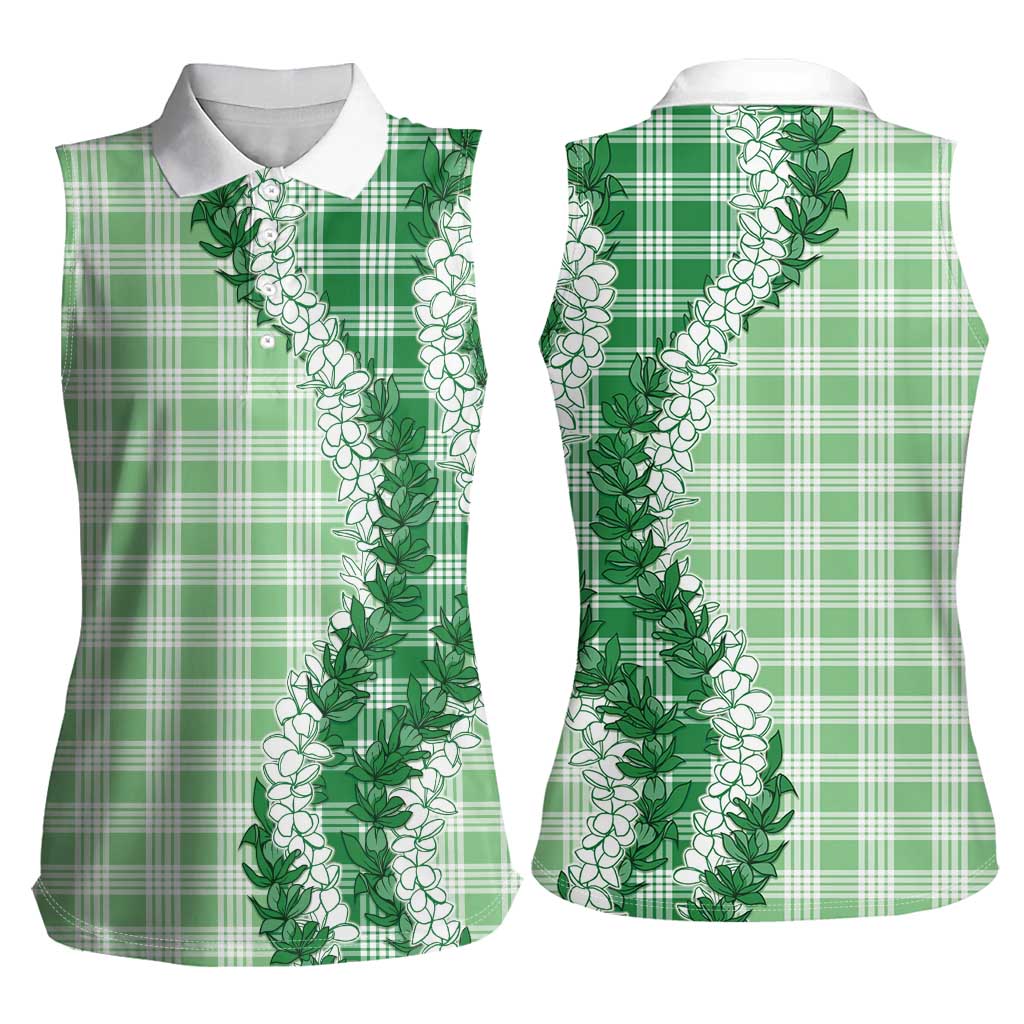 Green Hawaii Palaka Women Sleeveless Polo Shirt Hawaiian Honohono Lei LT05 - Polynesian Pride