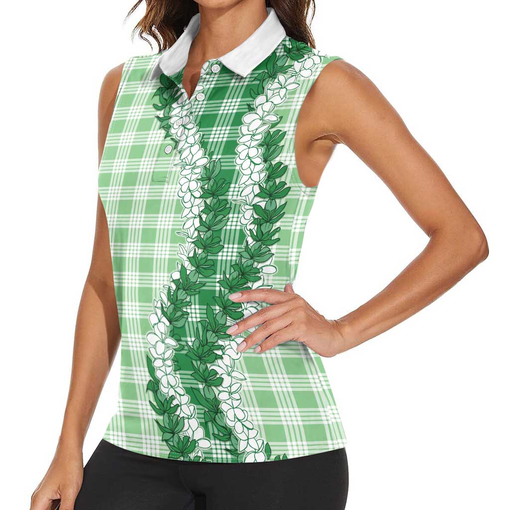 Green Hawaii Palaka Women Sleeveless Polo Shirt Hawaiian Honohono Lei LT05 - Polynesian Pride