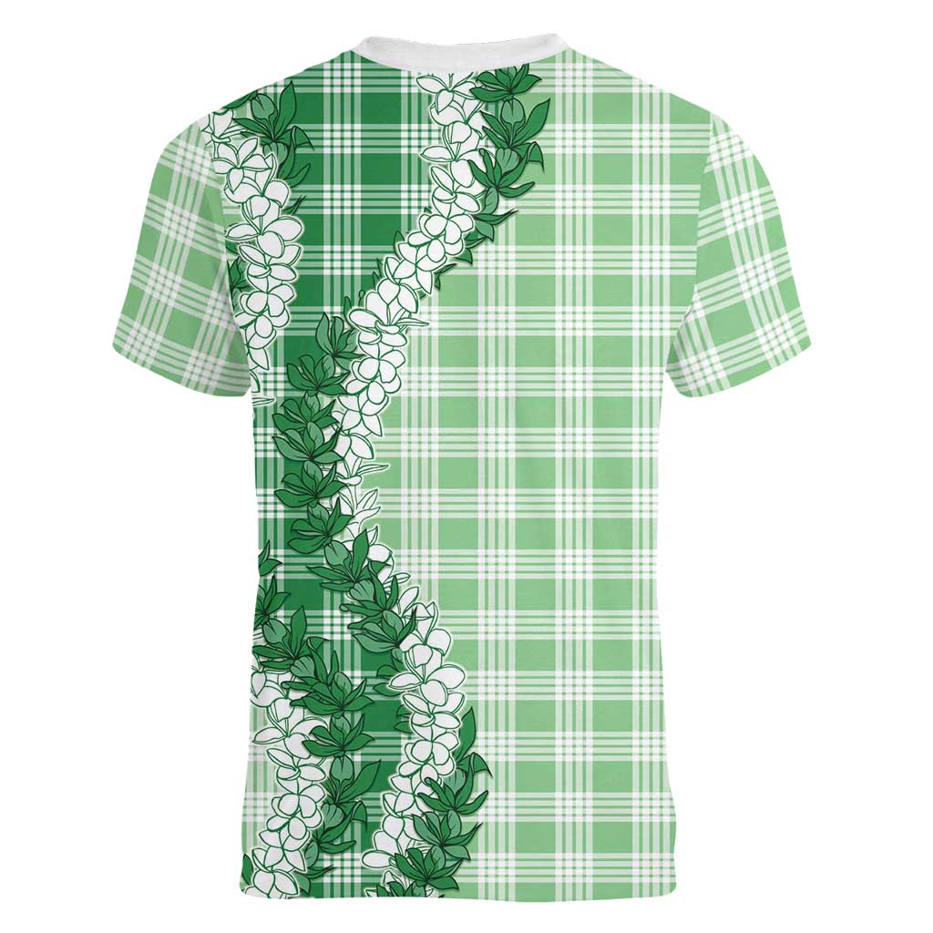 Green Hawaii Palaka Women V-Neck T-Shirt Hawaiian Honohono Lei LT05 - Polynesian Pride