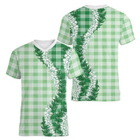 Green Hawaii Palaka Women V-Neck T-Shirt Hawaiian Honohono Lei LT05 - Polynesian Pride