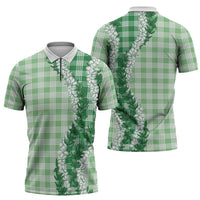 Green Hawaii Palaka Zipper Polo Shirt Hawaiian Honohono Lei LT05 - Polynesian Pride