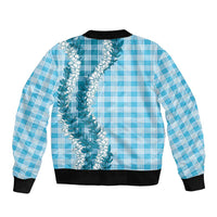 Blue Hawaii Palaka Bomber Jacket Hawaiian Honohono Lei