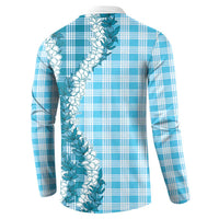 Blue Hawaii Palaka Button Sweatshirt Hawaiian Honohono Lei