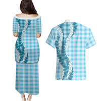 Blue Hawaii Palaka Couples Matching Puletasi and Hawaiian Shirt Hawaiian Honohono Lei LT05 - Polynesian Pride
