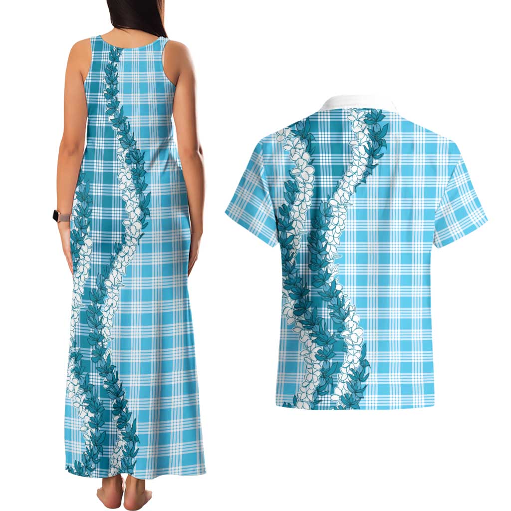 Blue Hawaii Palaka Couples Matching Tank Maxi Dress and Hawaiian Shirt Hawaiian Honohono Lei LT05 - Polynesian Pride