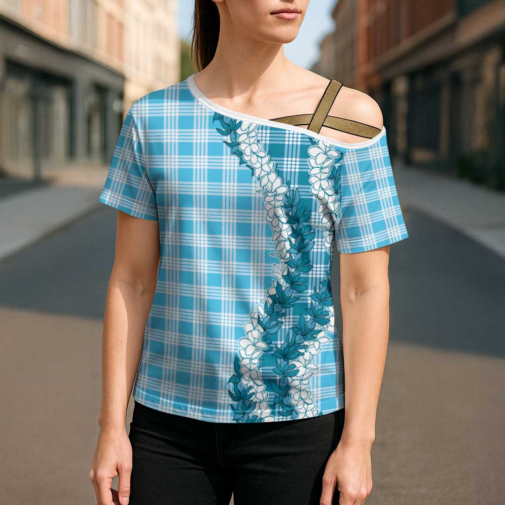 Blue Hawaii Palaka Cross Shoulder Shirt Hawaiian Honohono Lei