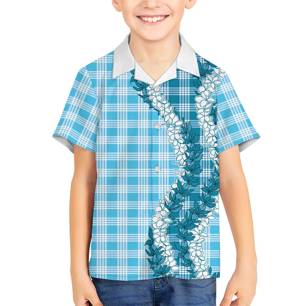 Blue Hawaii Palaka Family Matching Off Shoulder Maxi Dress and Hawaiian Shirt Hawaiian Honohono Lei LT05 Son's Shirt Blue - Polynesian Pride