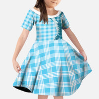 Blue Hawaii Palaka Family Matching Short Sleeve Bodycon Dress and Hawaiian Shirt Hawaiian Honohono Lei LT05 Daughter's Dress Blue - Polynesian Pride