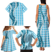 Blue Hawaii Palaka Family Matching Tank Maxi Dress and Hawaiian Shirt Hawaiian Honohono Lei LT05 - Polynesian Pride