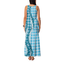 Blue Hawaii Palaka Family Matching Tank Maxi Dress and Hawaiian Shirt Hawaiian Honohono Lei LT05 - Polynesian Pride