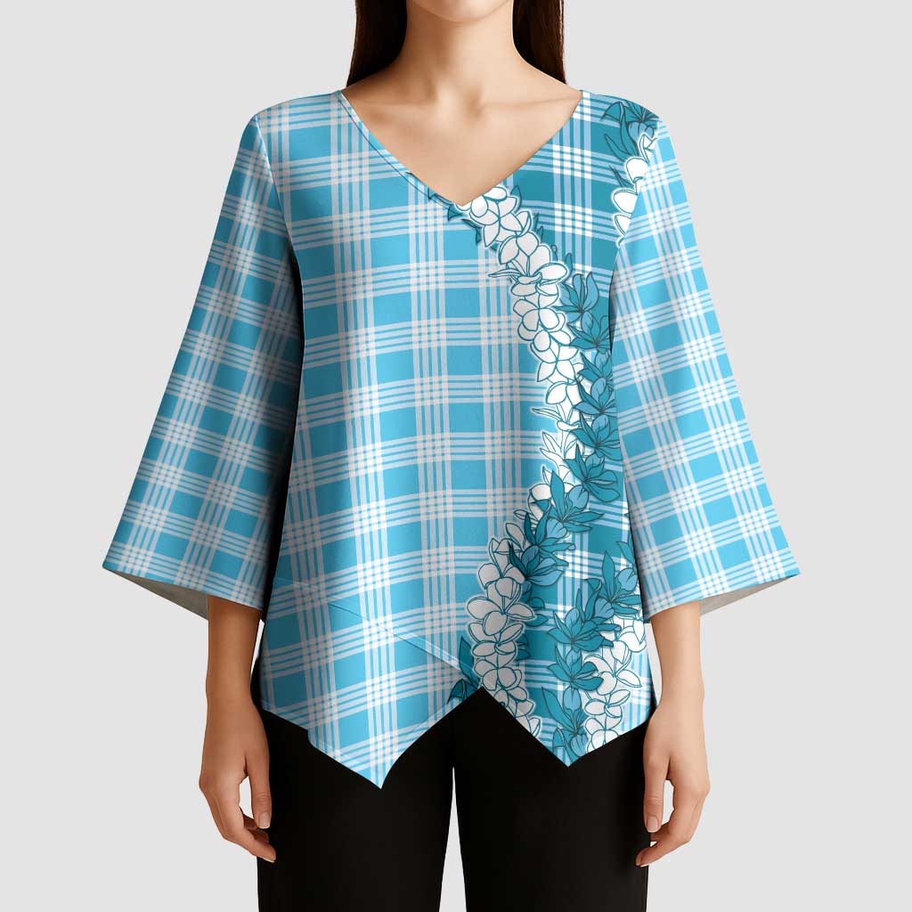 Blue Hawaii Palaka Kimono Sleeve Blouse Hawaiian Honohono Lei