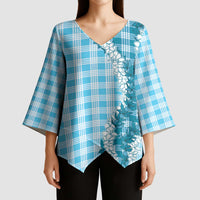 Blue Hawaii Palaka Kimono Sleeve Blouse Hawaiian Honohono Lei