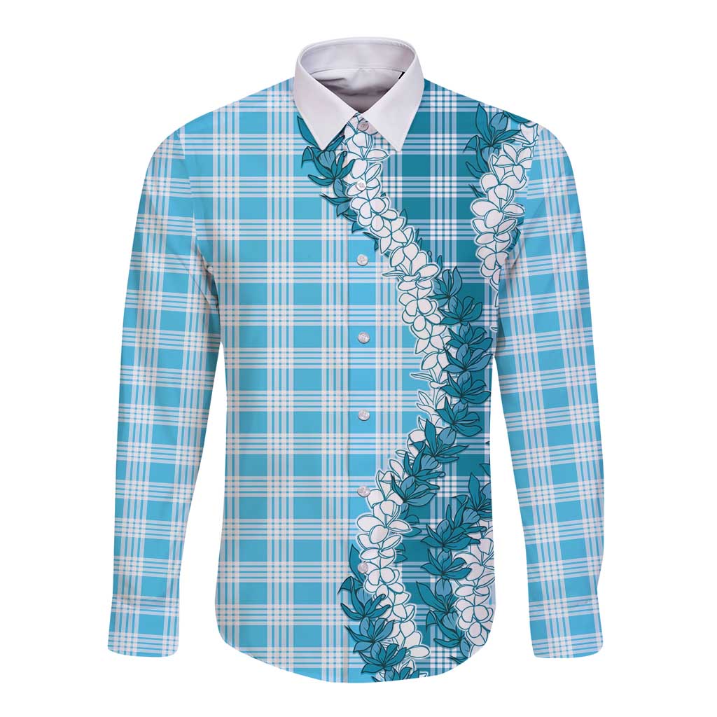 Blue Hawaii Palaka Long Sleeve Button Shirt Hawaiian Honohono Lei