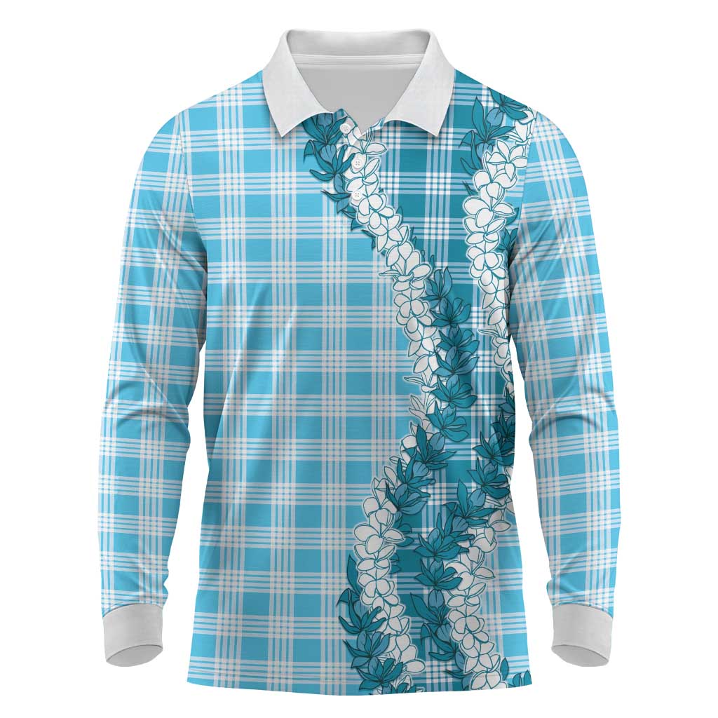 Blue Hawaii Palaka Long Sleeve Polo Shirt Hawaiian Honohono Lei