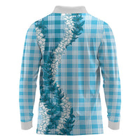 Blue Hawaii Palaka Long Sleeve Polo Shirt Hawaiian Honohono Lei