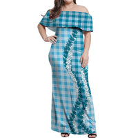 Blue Hawaii Palaka Off Shoulder Maxi Dress Hawaiian Honohono Lei LT05 Women Blue - Polynesian Pride