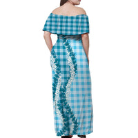 Blue Hawaii Palaka Off Shoulder Maxi Dress Hawaiian Honohono Lei LT05 - Polynesian Pride