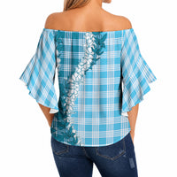 Blue Hawaii Palaka Off Shoulder Wrap Waist Top Hawaiian Honohono Lei LT05 - Polynesian Pride