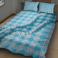 Blue Hawaii Palaka Quilt Bed Set Hawaiian Honohono Lei