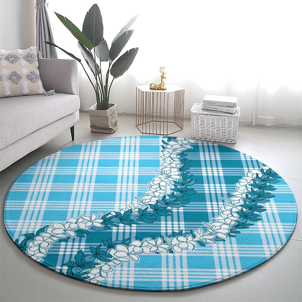 Blue Hawaii Palaka Round Carpet Hawaiian Honohono Lei