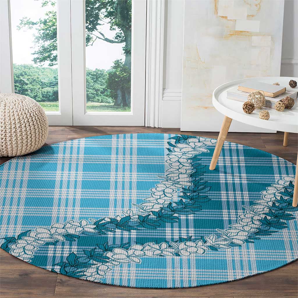 Blue Hawaii Palaka Round Carpet Hawaiian Honohono Lei