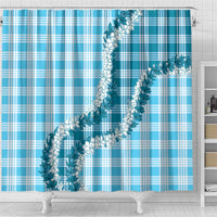 Blue Hawaii Palaka Shower Curtain Hawaiian Honohono Lei