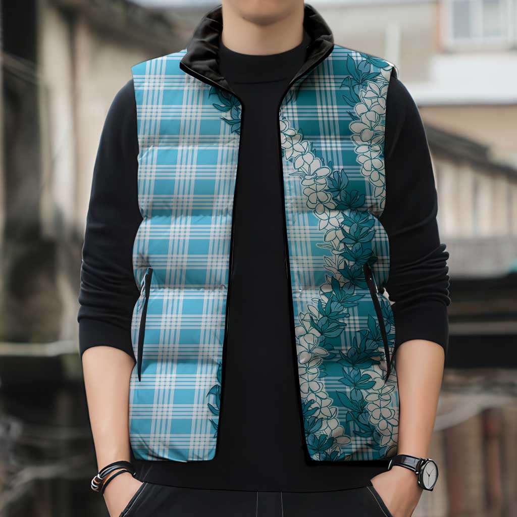 Blue Hawaii Palaka Sleeveless Puffer Jacket Hawaiian Honohono Lei