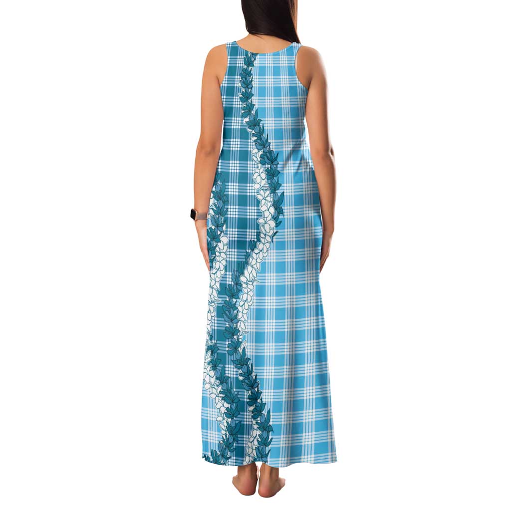 Blue Hawaii Palaka Tank Maxi Dress Hawaiian Honohono Lei