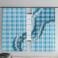 Blue Hawaii Palaka Window Curtain Hawaiian Honohono Lei