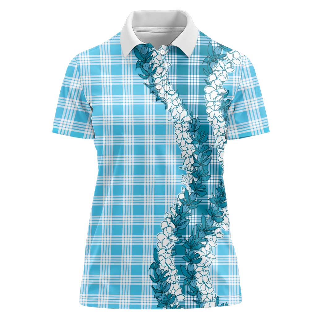Blue Hawaii Palaka Women Polo Shirt Hawaiian Honohono Lei LT05 Female Blue - Polynesian Pride