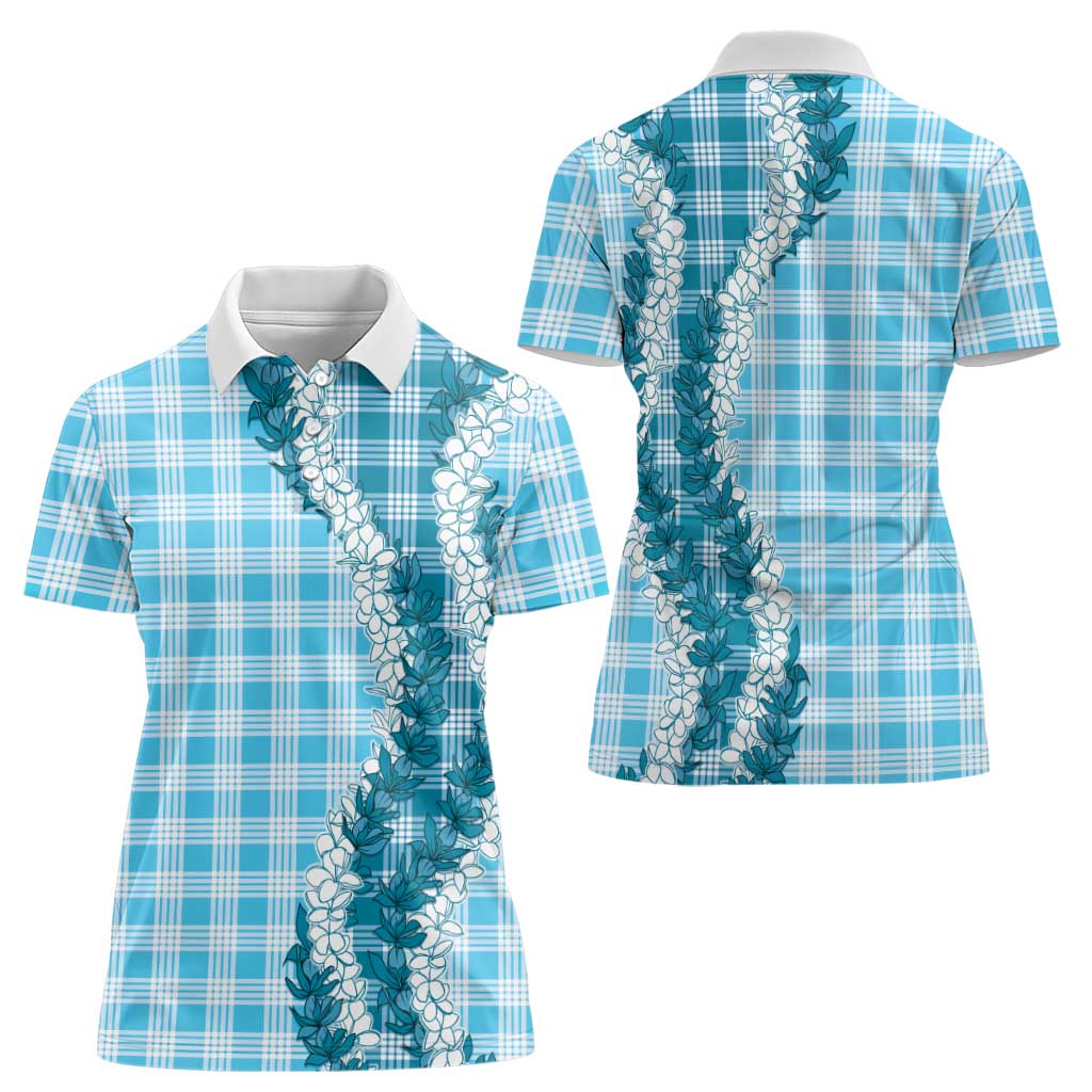 Blue Hawaii Palaka Women Polo Shirt Hawaiian Honohono Lei LT05 - Polynesian Pride