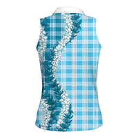 Blue Hawaii Palaka Women Sleeveless Polo Shirt Hawaiian Honohono Lei LT05 - Polynesian Pride