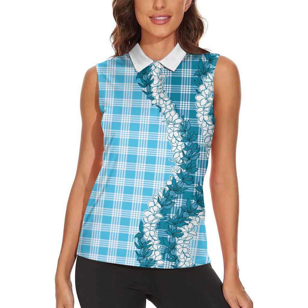 Blue Hawaii Palaka Women Sleeveless Polo Shirt Hawaiian Honohono Lei LT05 - Polynesian Pride