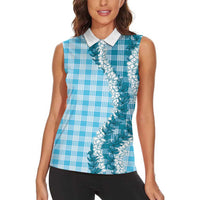 Blue Hawaii Palaka Women Sleeveless Polo Shirt Hawaiian Honohono Lei LT05 - Polynesian Pride
