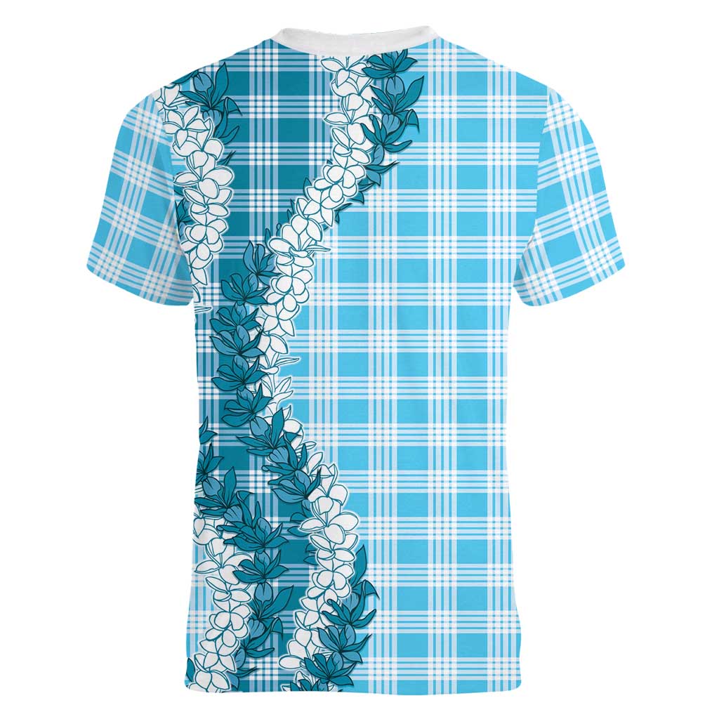 Blue Hawaii Palaka Women V-Neck T-Shirt Hawaiian Honohono Lei LT05 - Polynesian Pride