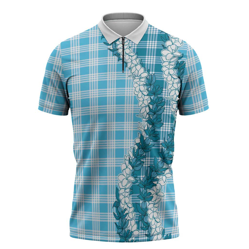 Blue Hawaii Palaka Zipper Polo Shirt Hawaiian Honohono Lei