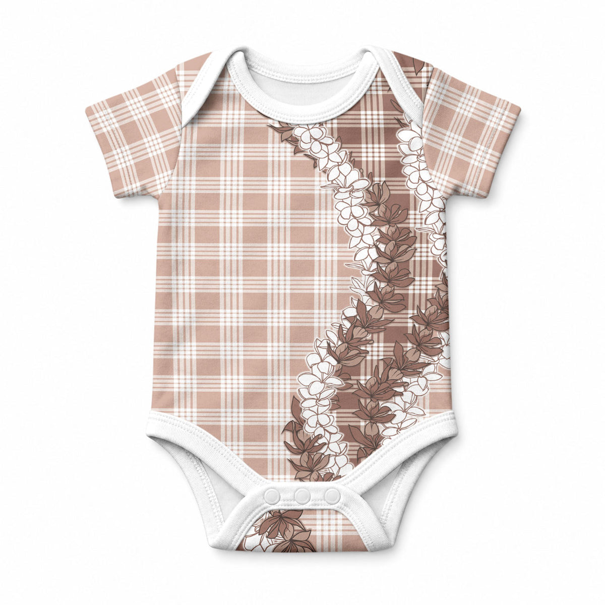 Beige Hawaii Palaka Baby Onesie Hawaiian Honohono Lei