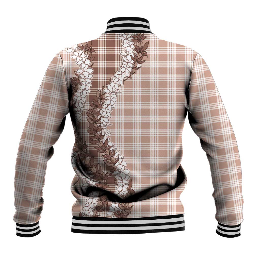 Beige Hawaii Palaka Baseball Jacket Hawaiian Honohono Lei