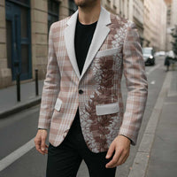 Beige Hawaii Palaka Blazer Hawaiian Honohono Lei