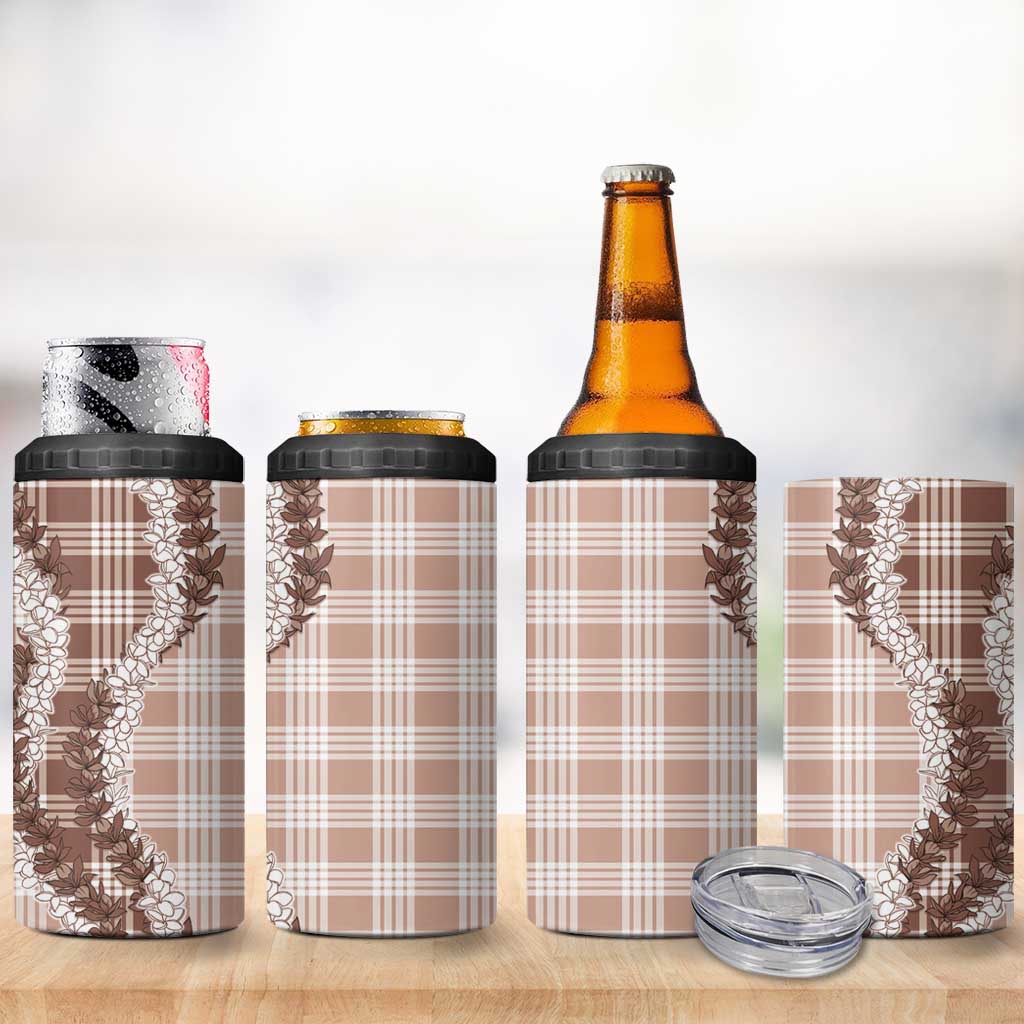 Beige Hawaii Palaka 4 in 1 Can Cooler Tumbler Hawaiian Honohono Lei LT05 - Polynesian Pride