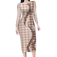 Beige Hawaii Palaka Family Matching Long Sleeve Bodycon Dress and Hawaiian Shirt Hawaiian Honohono Lei LT05 Mom's Dress Beige - Polynesian Pride