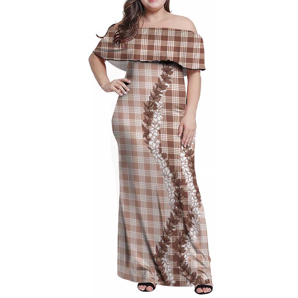 Beige Hawaii Palaka Family Matching Off Shoulder Maxi Dress and Hawaiian Shirt Hawaiian Honohono Lei LT05 Mom's Dress Beige - Polynesian Pride