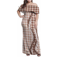 Beige Hawaii Palaka Family Matching Off Shoulder Maxi Dress and Hawaiian Shirt Hawaiian Honohono Lei LT05 Mom's Dress Beige - Polynesian Pride