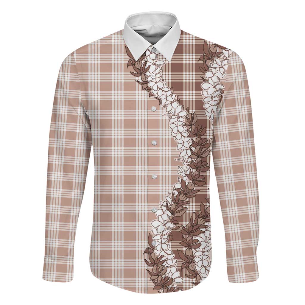 Hawaii Palaka Honohono Lei – Family Matching Off-Shoulder Dress & Hawaiian Shirt – Beige LT05 Dad's Shirt - Long Sleeve Beige - Polynesian Pride