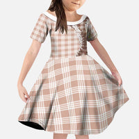 Beige Hawaii Palaka Family Matching Short Sleeve Bodycon Dress and Hawaiian Shirt Hawaiian Honohono Lei LT05 Daughter's Dress Beige - Polynesian Pride