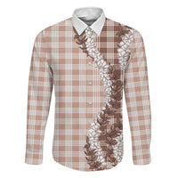 Beige Hawaii Palaka Family Matching Short Sleeve Bodycon Dress and Hawaiian Shirt Hawaiian Honohono Lei LT05 Dad's Shirt - Long Sleeve Beige - Polynesian Pride