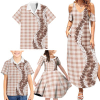Beige Hawaii Palaka Family Matching Summer Maxi Dress and Hawaiian Shirt Hawaiian Honohono Lei LT05 - Polynesian Pride